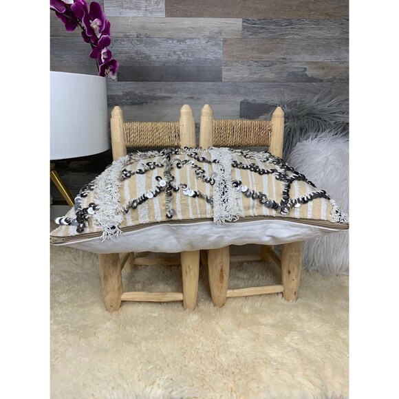 Moroccan Vintage Pillow Wedding Blanket Handira Cushion 03YS00122 - Picture 8 of 9